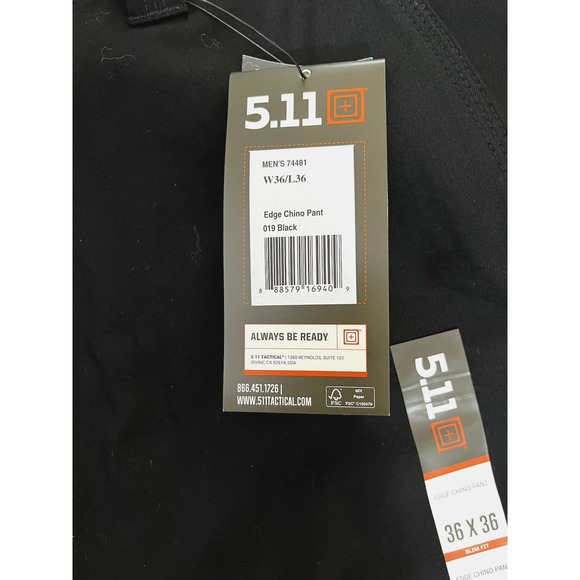 511 Tactical Edge Chino Pants Mens Size 36x36 Slim Fit Flex Tac Black New - Picture 12 of 16